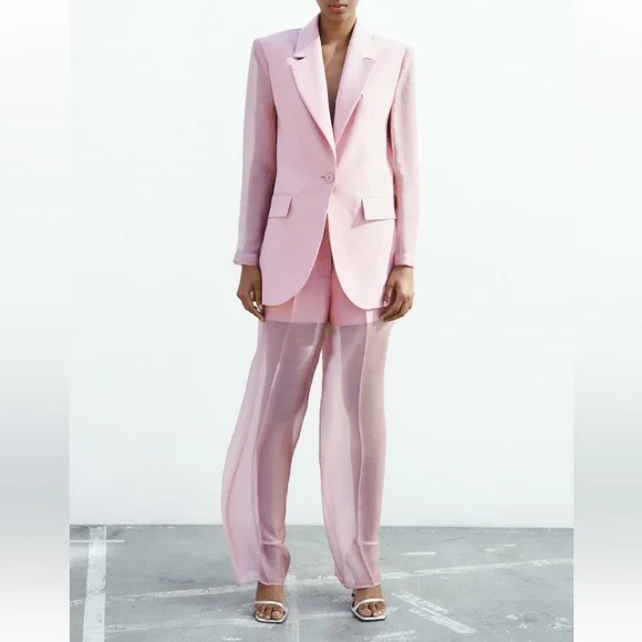 ZARA 2 PIECES SET MIXED ORGANZA BLAZER AND MIXED ORGANZA STRAIGHT LEG PANTS - Picture 7 of 16